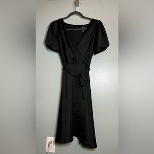 DKNY Puff Sleeve Satin Wrap Dress